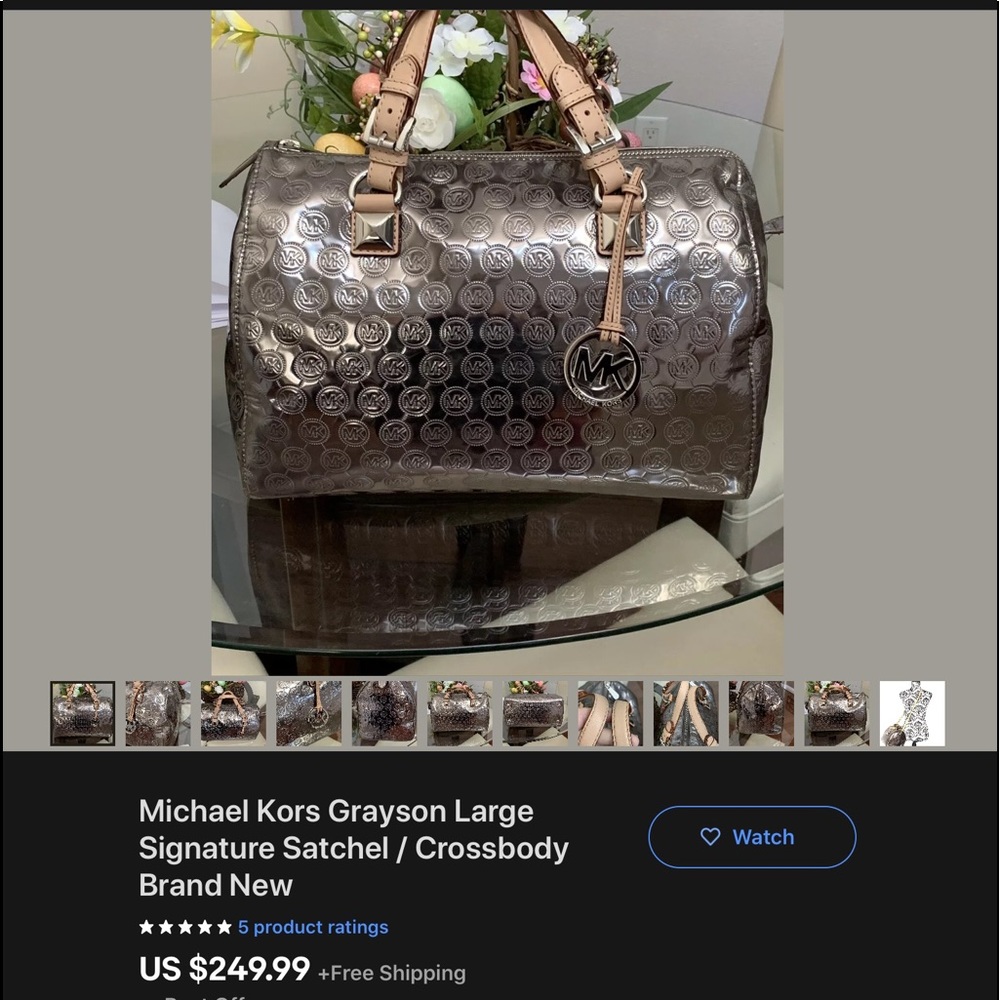 STUNNING KORS GRAYSON MIRRORED PEWTER SATCHEL BAG